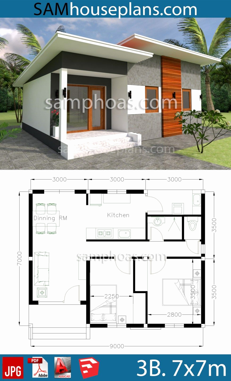 2 Bedroom House Plans New House Plans 9x7m with 2 Bedrooms